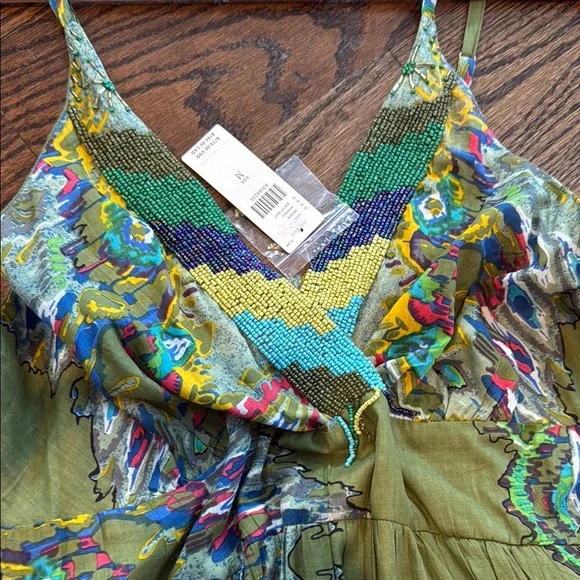 Anthropologie Green Tiered Maxi Dress with beaded detail - Picture 2 of 4